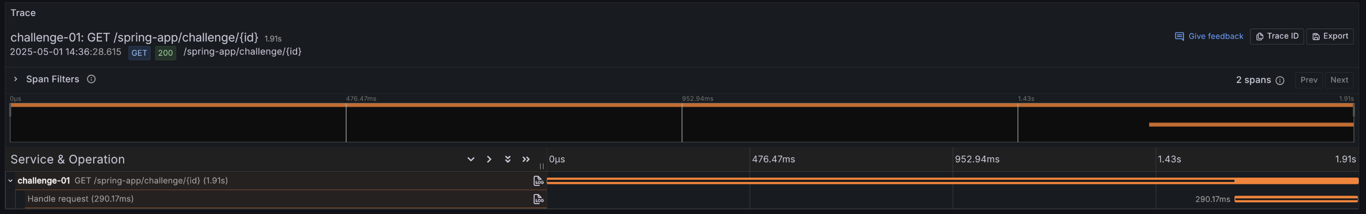 Trace with extra span long processing