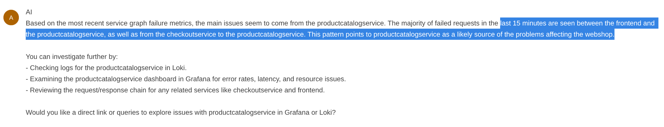Chat answer based on prometheus metrics